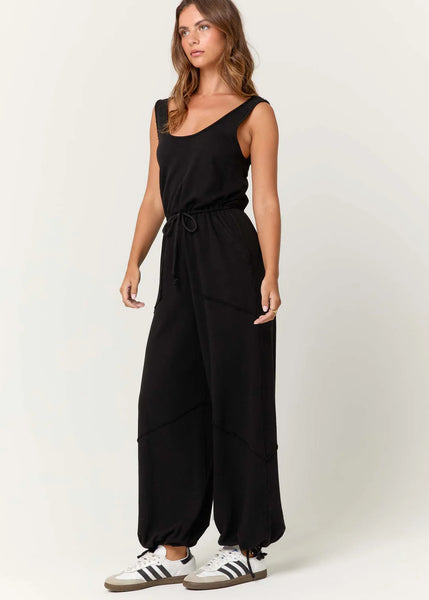 JOURNEY TIE FRONT TERRY JUMPSUIT~~FINAL SALE