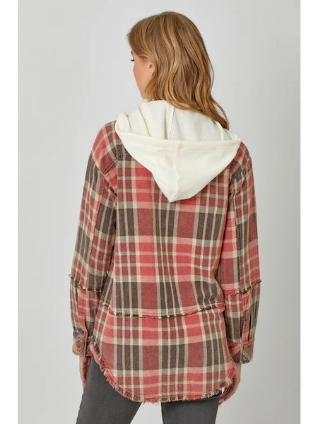 Washed Plaid Hoodie Jacket