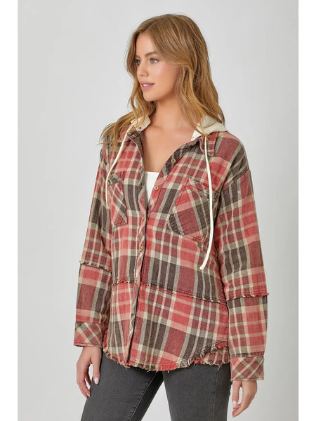 Washed Plaid Hoodie Jacket