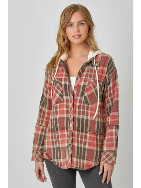 Washed Plaid Hoodie Jacket