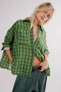 We The Free Cardiff Plaid Top- Green Combo