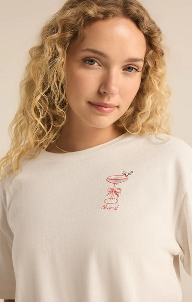 COCKTAIL RELAXED EMBROIDERED TEE~~FINAL SALE