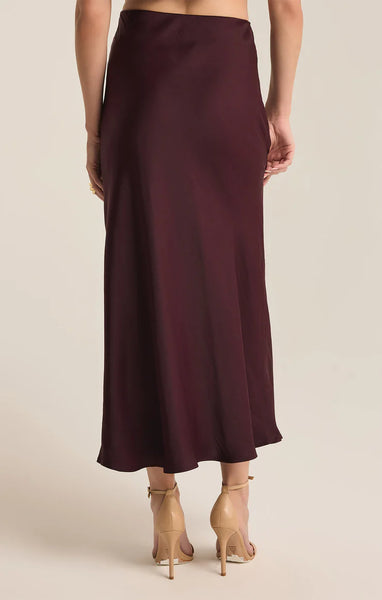 EUROPA LUXE SHEEN MIDI SKIRT in BERRY WINE