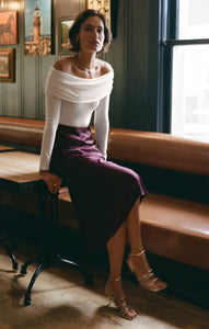 EUROPA LUXE SHEEN MIDI SKIRT in BERRY WINE~~FINAL SALE~~SIZE XS & S LEFT