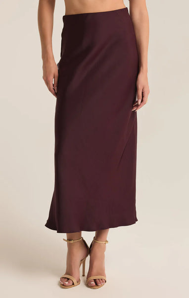 EUROPA LUXE SHEEN MIDI SKIRT in BERRY WINE