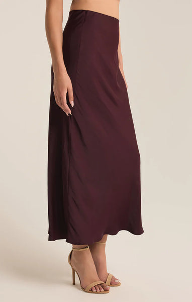 EUROPA LUXE SHEEN MIDI SKIRT in BERRY WINE