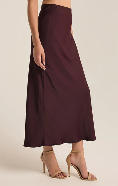 EUROPA LUXE SHEEN MIDI SKIRT in BERRY WINE