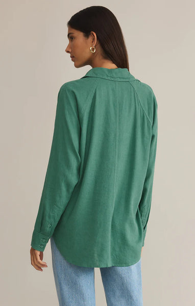 THE PERFECT LINEN TOP~~ BOTANICAL GREEN