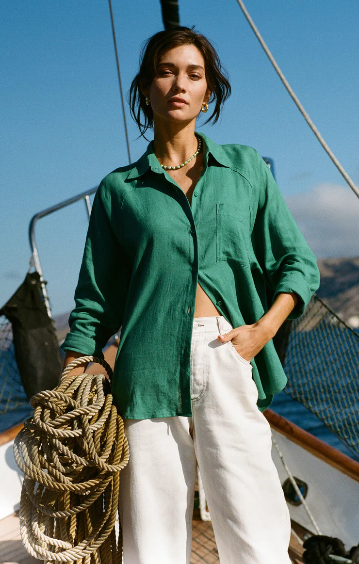 THE PERFECT LINEN TOP~~ BOTANICAL GREEN