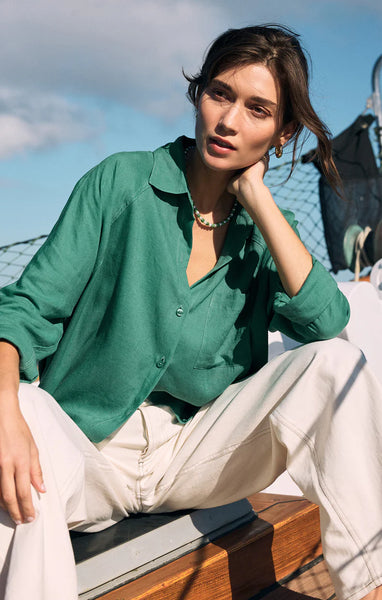 THE PERFECT LINEN TOP~~ BOTANICAL GREEN