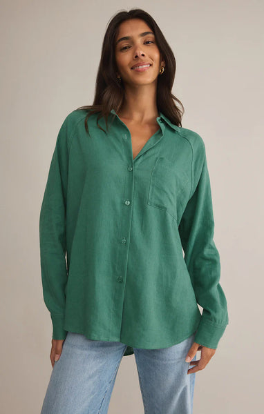 THE PERFECT LINEN TOP~~ BOTANICAL GREEN