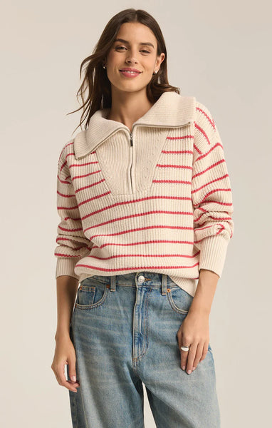 VILLA HALF ZIP STRIPE SWEATER