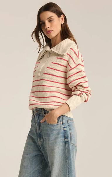 VILLA HALF ZIP STRIPE SWEATER