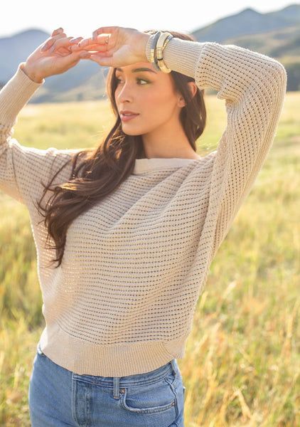 Juliet Metallic Boatneck Sweater in Champagne/Gold