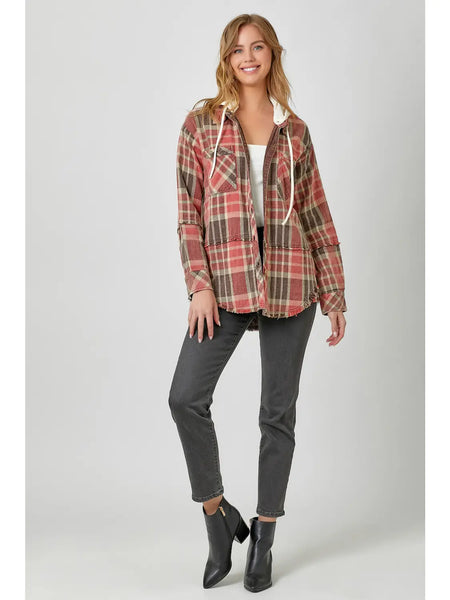 Washed Plaid Hoodie Jacket